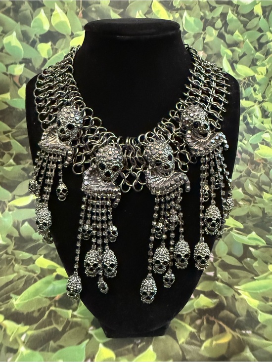 Natasha Couture Jewelry - Natasha Couture Gothic Silver Crystal Skull Chainmail Necklace